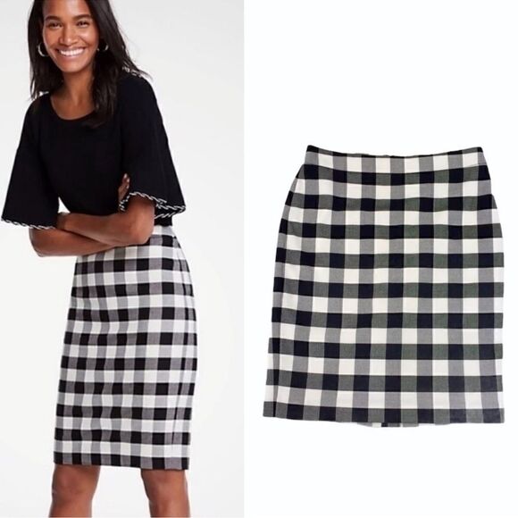 Ann Taylor Black buffalo plaid Check Skirt Sz 4 - Picture 1 of 5